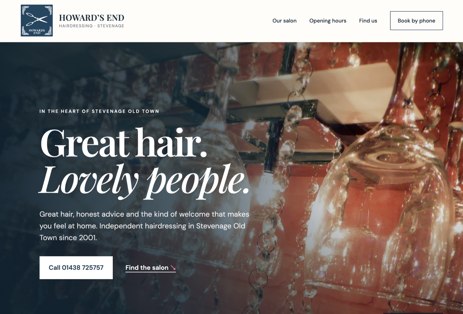 Howard’s End Hairdressing website homepage, designed and hosted by Spring Onion