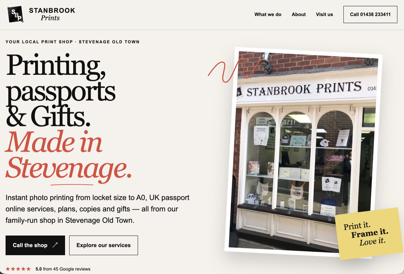 Stanbrook Prints website homepage, designed and hosted by Spring Onion
